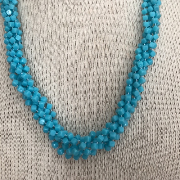Vintage Blue Acrylic Square Beaded Muti Strand Necklace - Picture 8 of 14